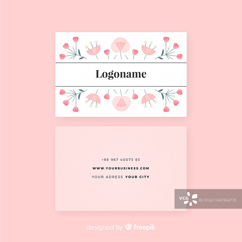 采用扁平化设计的可爱的花卉名片图片素材