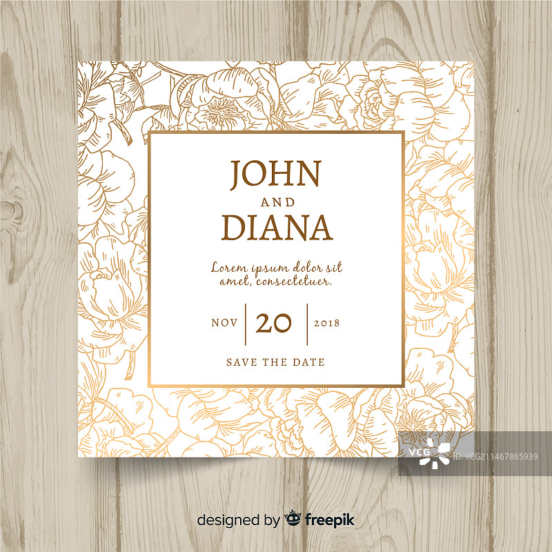 金色元素花卉婚礼模板图片素材