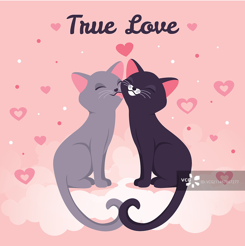 可爱的亲吻小猫插画图片素材