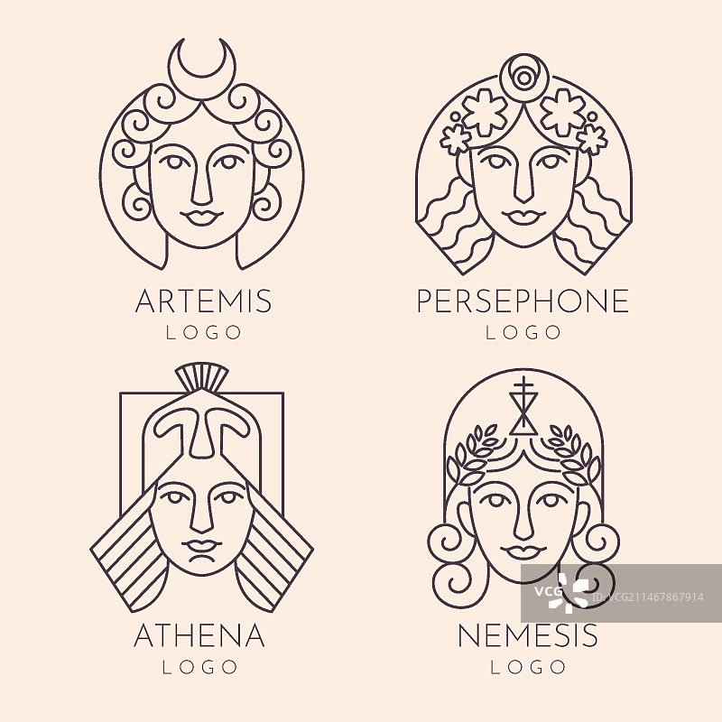 线性扁平女神Logo合集图片素材