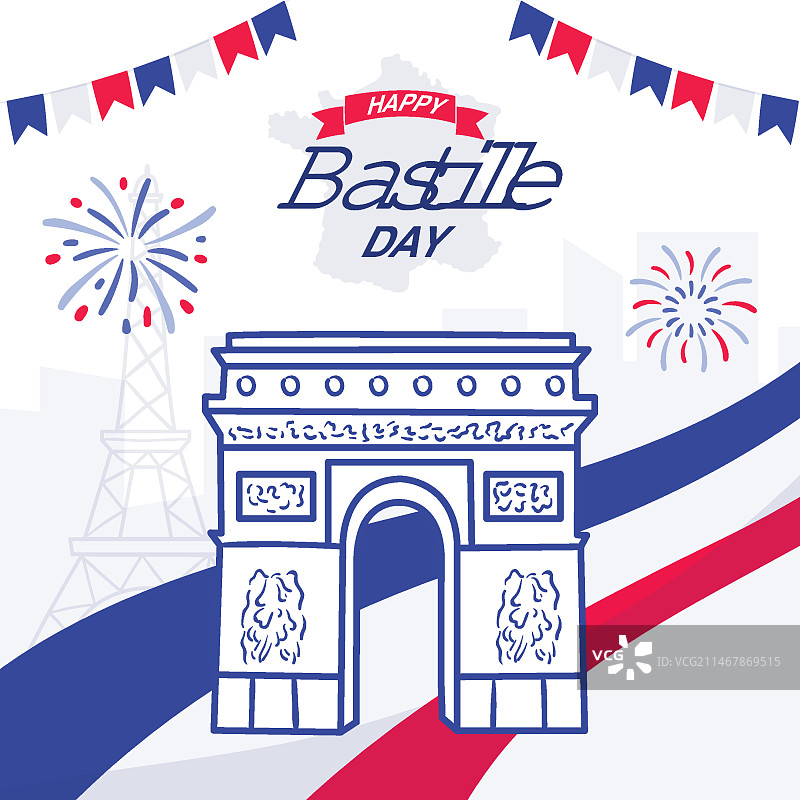手绘巴士底日庆典插画图片素材