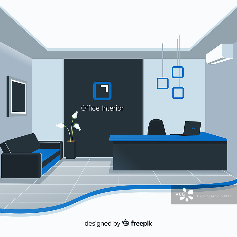扁平化设计的优雅办公室室内设计图片素材