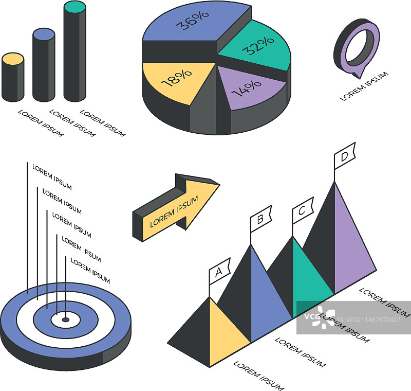 2.5D轮廓信息图表元素合集图片素材