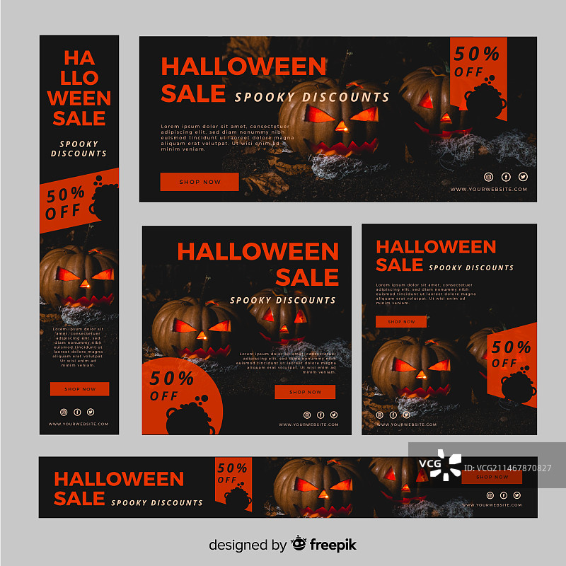 带照片的万圣节网络促销banner合集图片素材