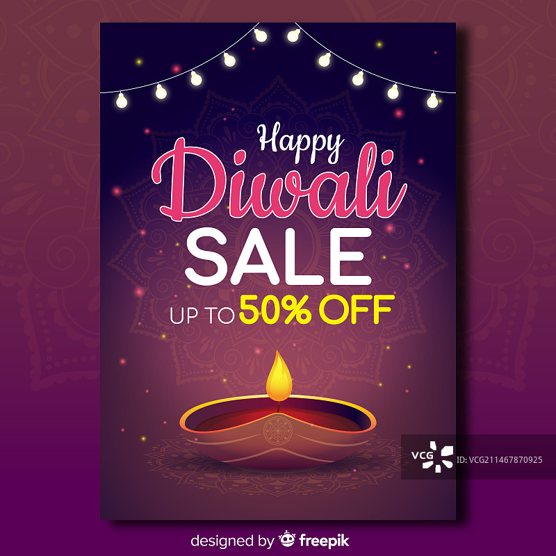 扁平化设计的彩色排灯节促销宣传单模板图片素材