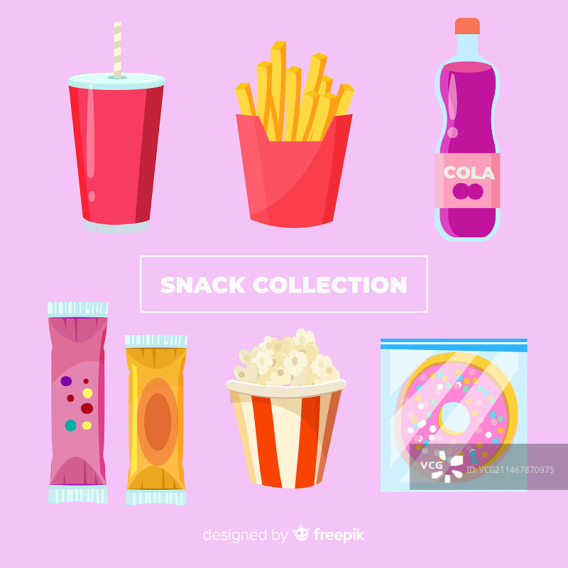 扁平风格的彩色小吃合集图片素材