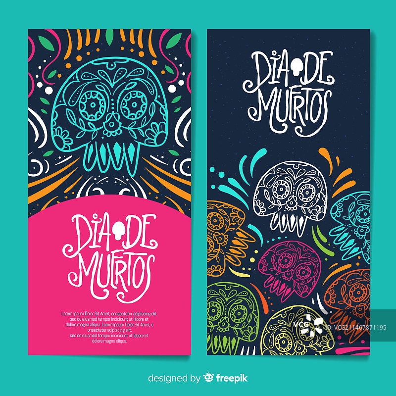 手绘彩色墨西哥亡灵节banner图片素材