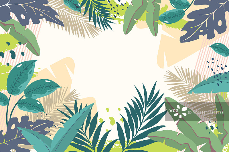 扁平风格的热带树叶背景图片素材