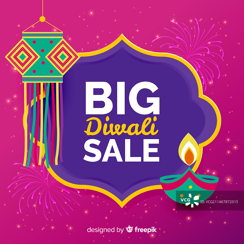 具有扁平设计的现代排灯节促销组合图片素材