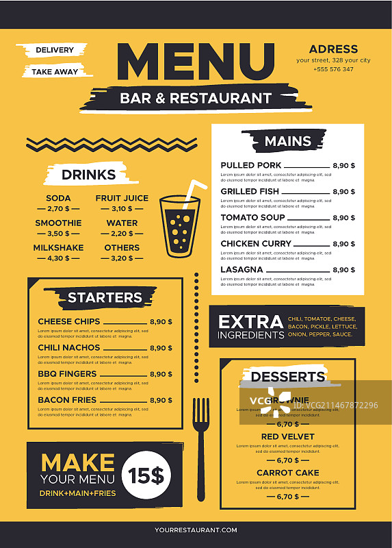 简约黄色菜单页面模板图片素材