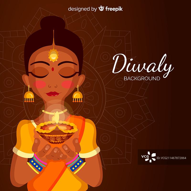 传统排灯节扁平风背景图片素材