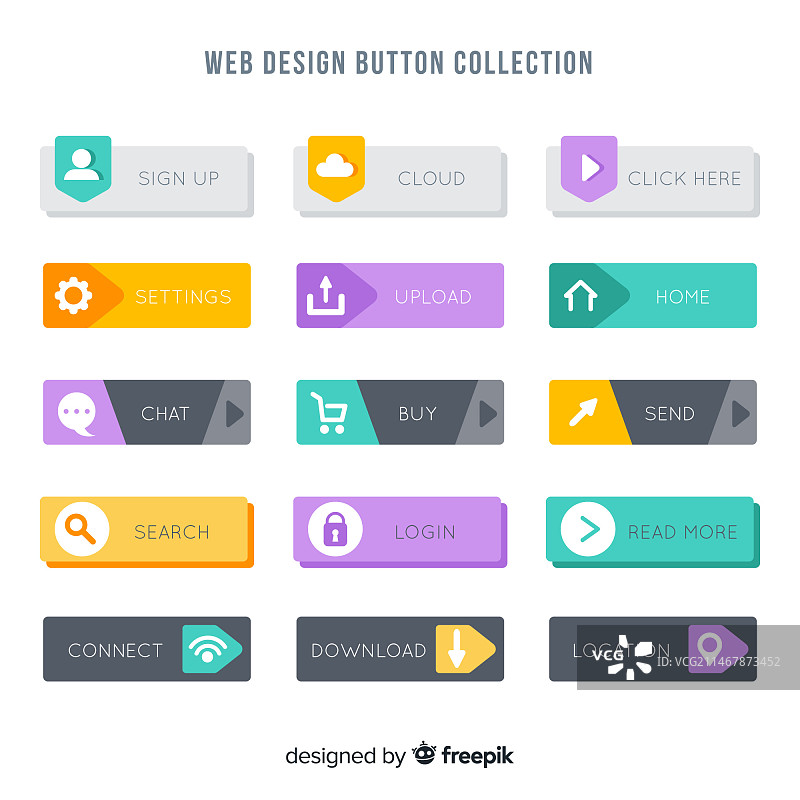 扁平化彩色网页设计按钮合集图片素材