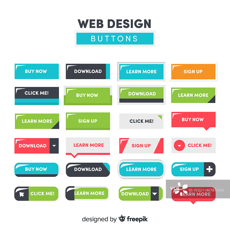 扁平化彩色网页设计按钮合集图片素材