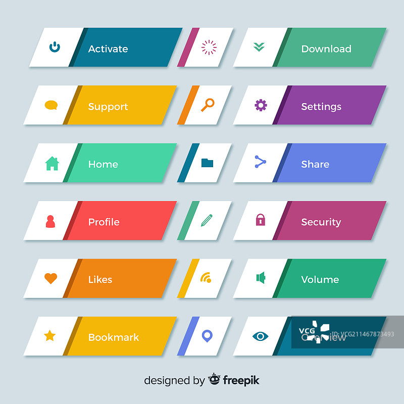 扁平化彩色网页设计按钮合集图片素材