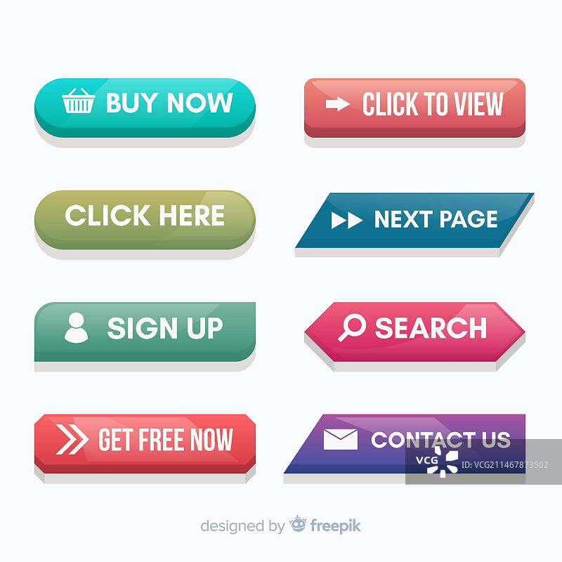 扁平化彩色网页设计按钮合集图片素材
