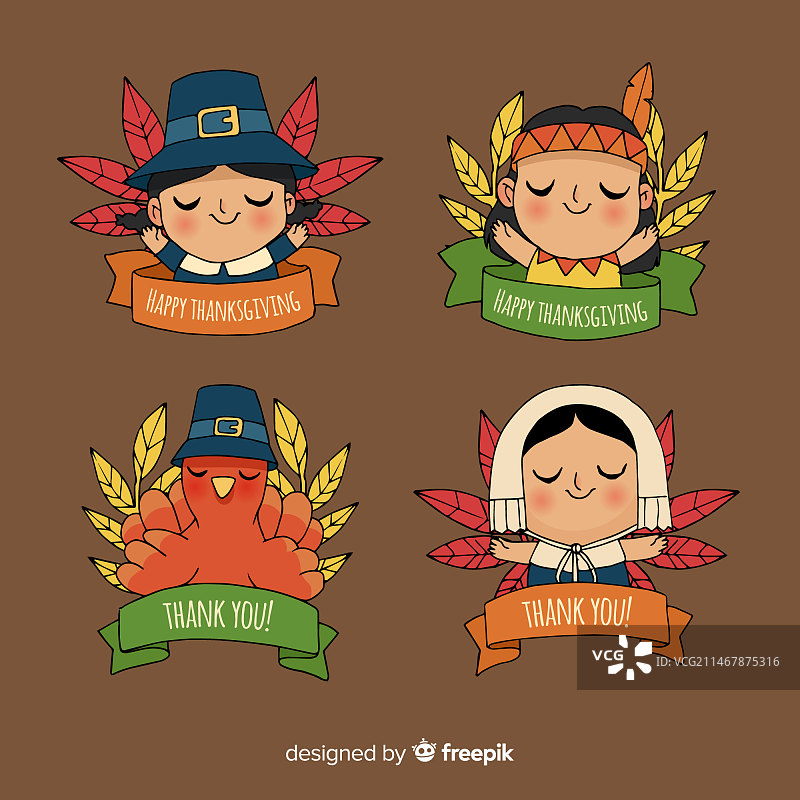 手绘风格感恩节标签合集图片素材