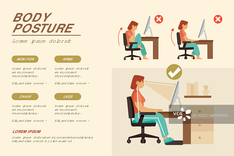 手绘姿势矫正信息图模板图片素材