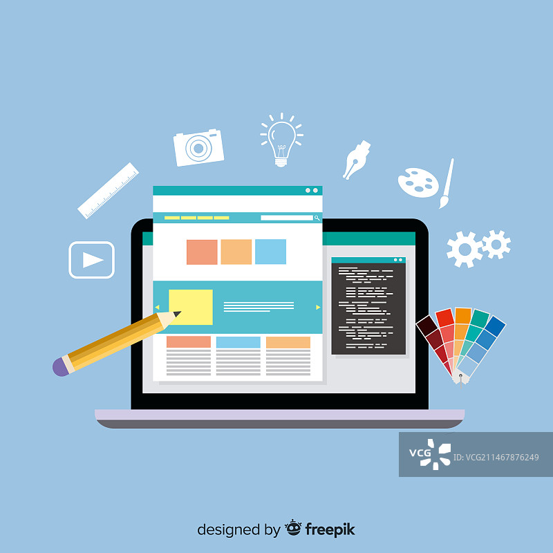 具有扁平化设计的彩色网页设计概念图片素材