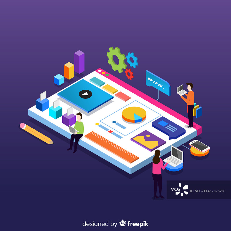 具有2.5D视角的彩色网页设计概念图片素材