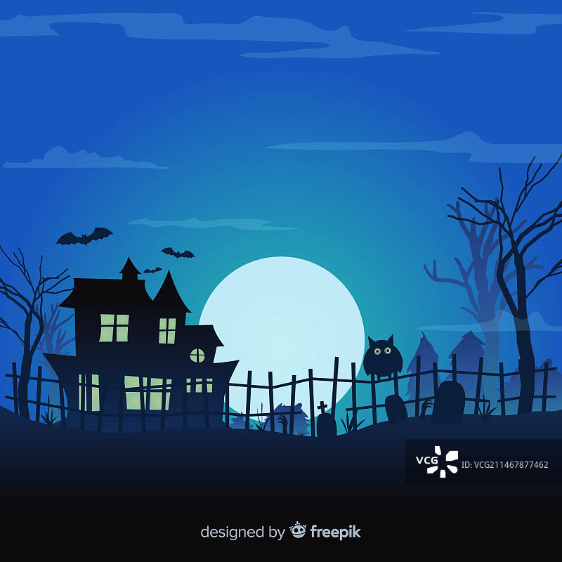 万圣节背景设计：鬼屋和墓地图片素材