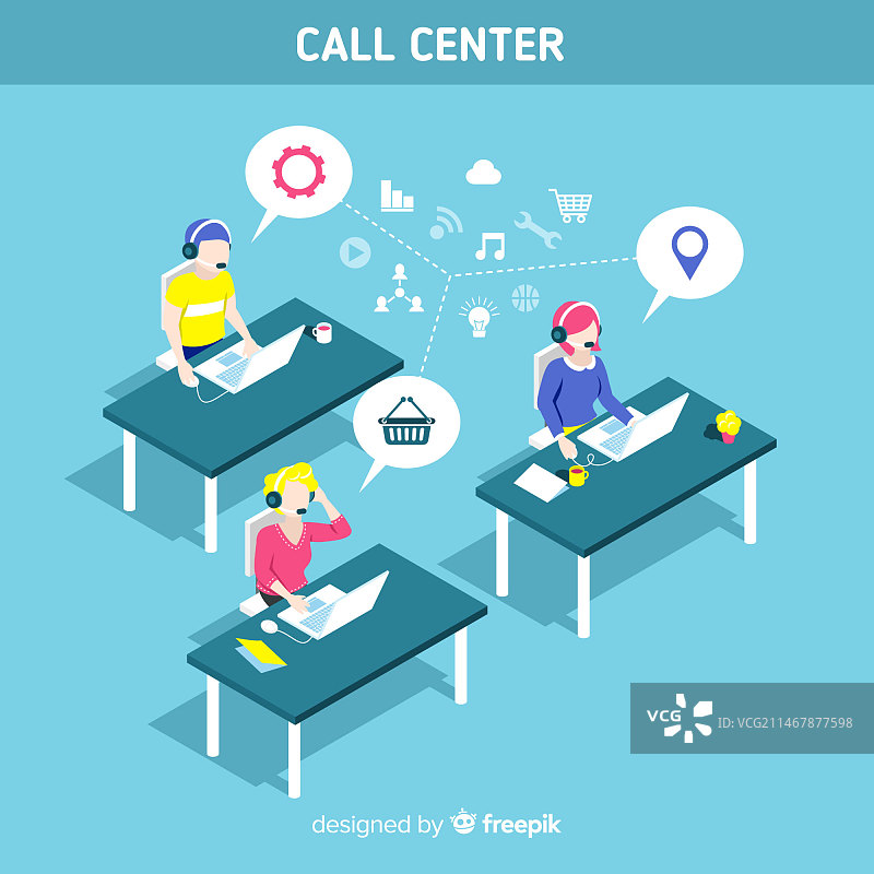 现代2.5D呼叫中心设计图片素材