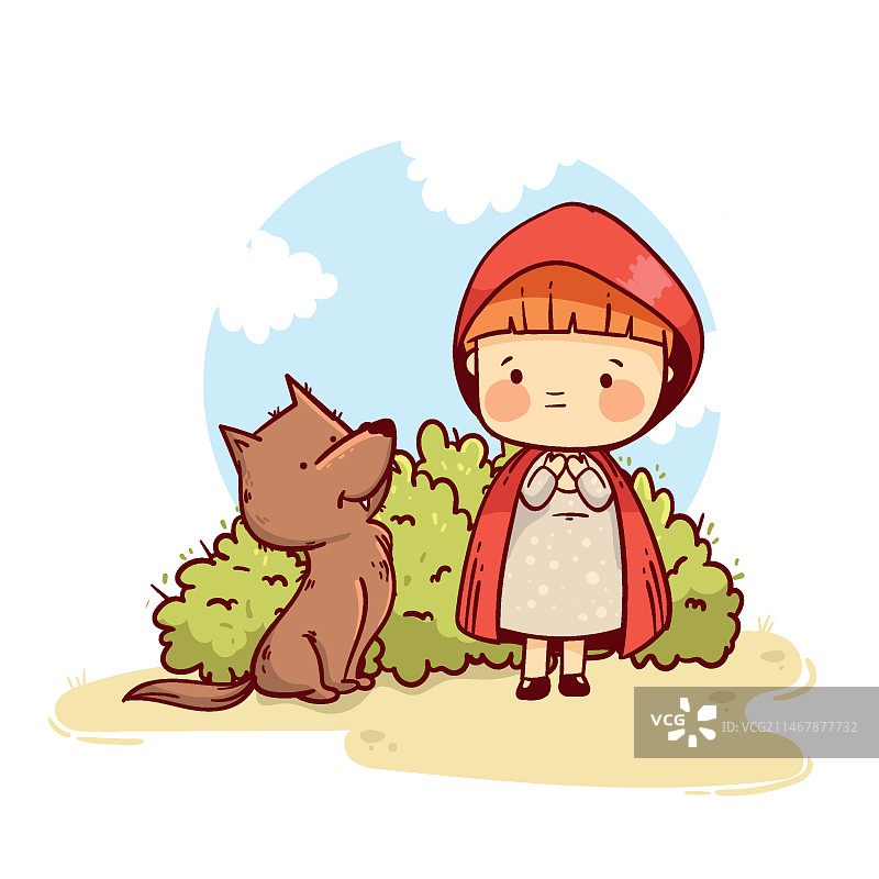 手绘小红帽故事插画图片素材