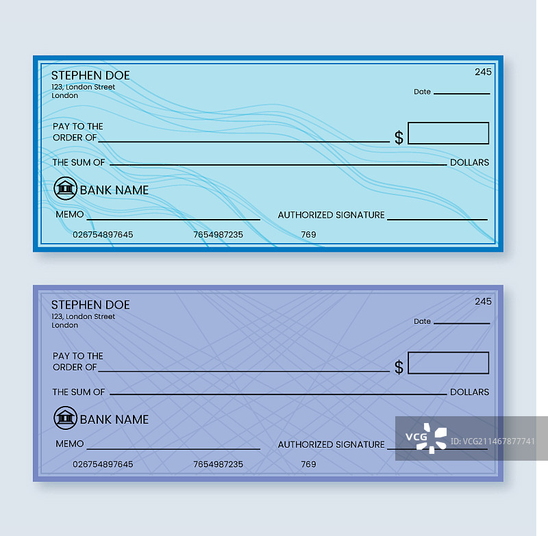 扁平风格空白支票模板图片素材