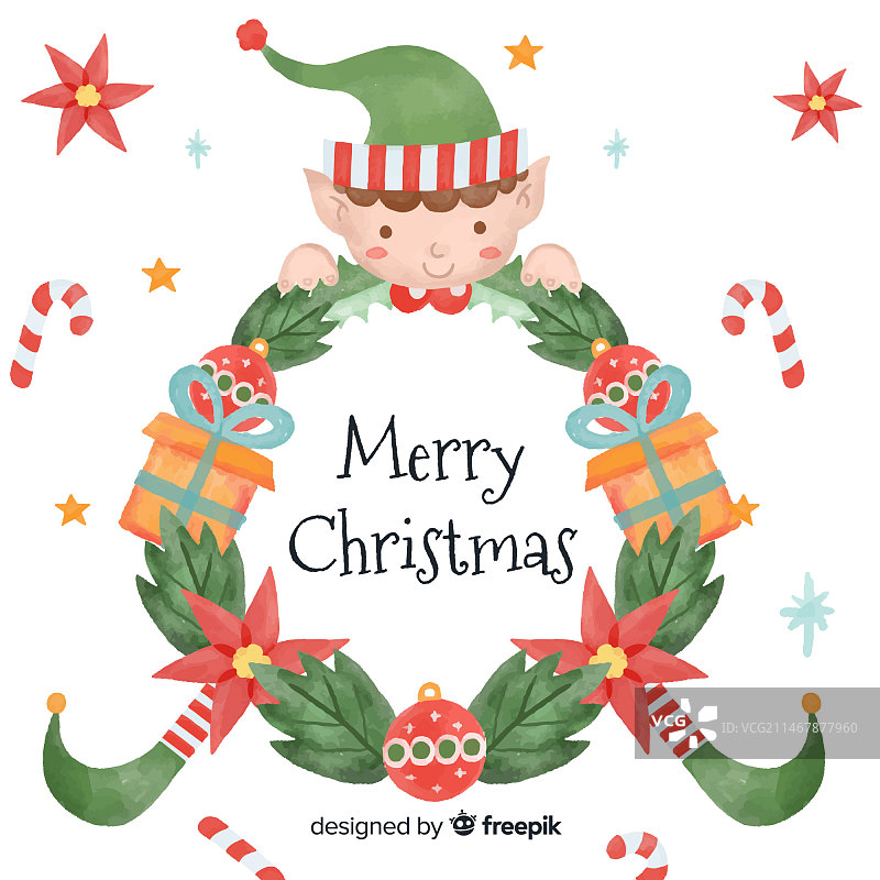 水彩风格创意圣诞花环背景图片素材