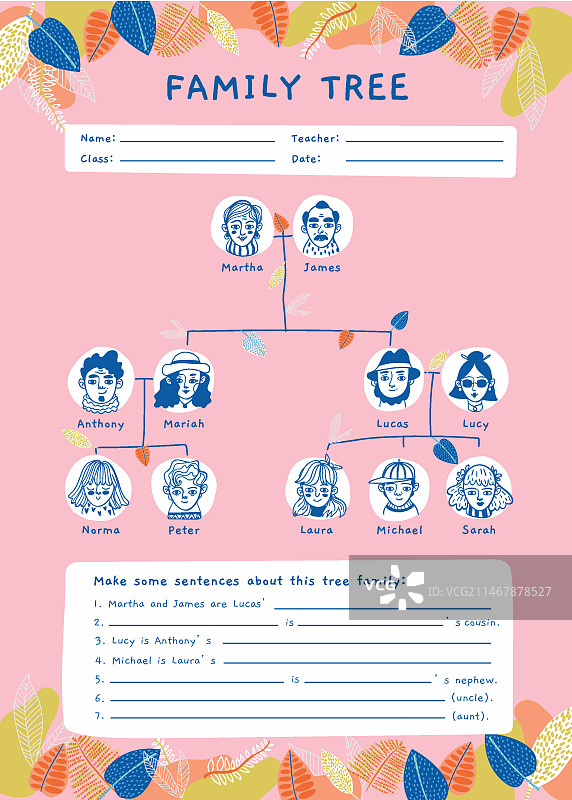 创意手绘树家庭作业表图片素材