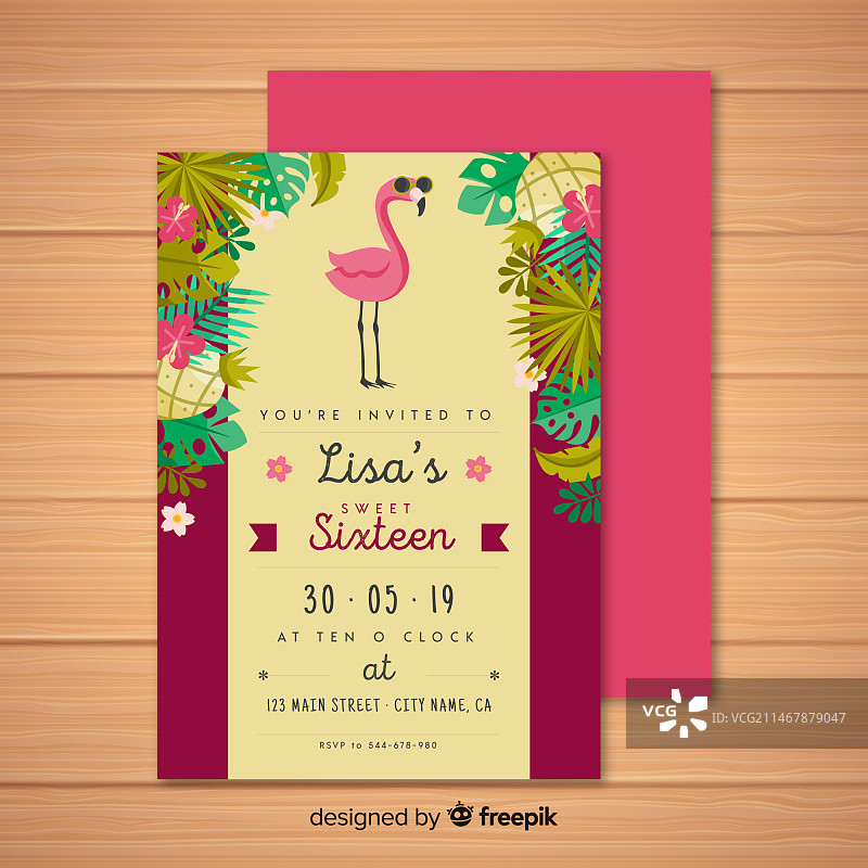 十六岁生日热带邀请函模板图片素材