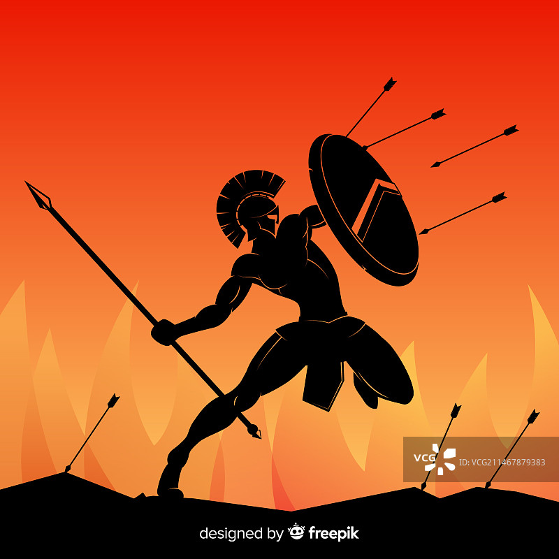 手持标枪的斯巴达战士剪影图片素材