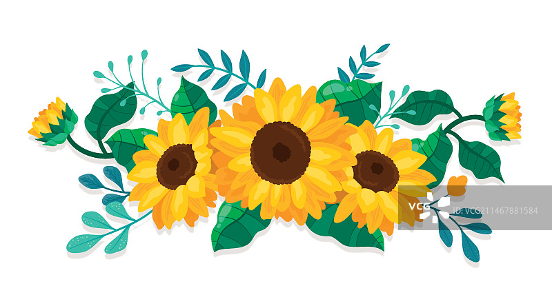 带绿叶的向日葵边框特写图片素材