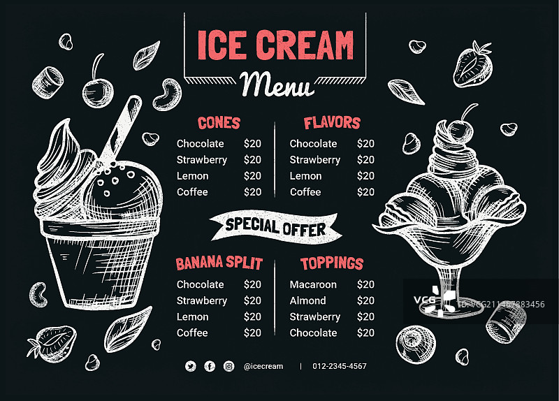 手绘冰淇淋黑板菜单模板图片素材