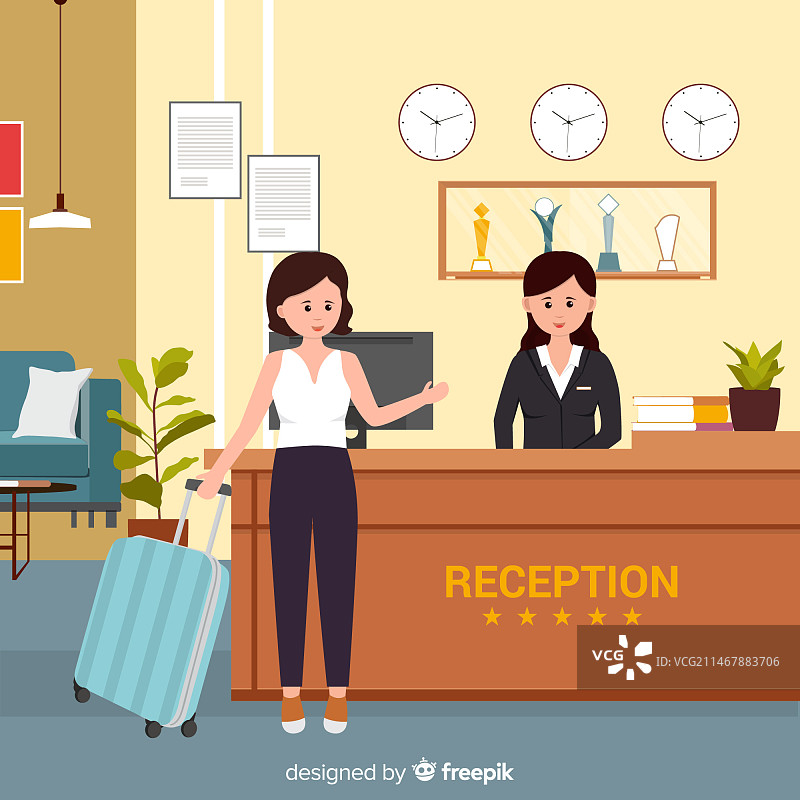 具有扁平设计的现代酒店接待处图片素材