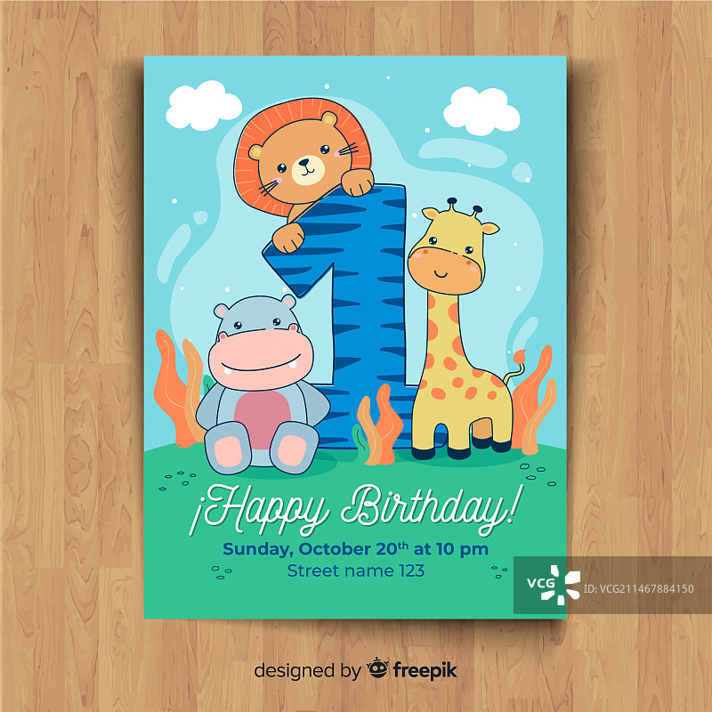 宝宝一周岁生日派对邀请卡图片素材