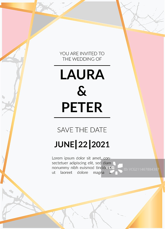 金色细节大理石婚礼邀请函模板图片素材