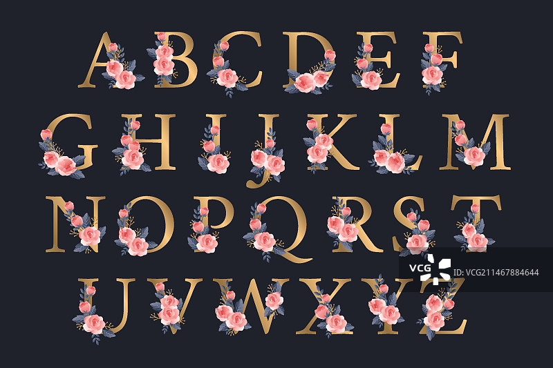 带优雅花朵的金色字母图片素材
