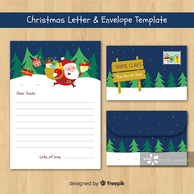 奔跑的圣诞老人信封模板图片素材