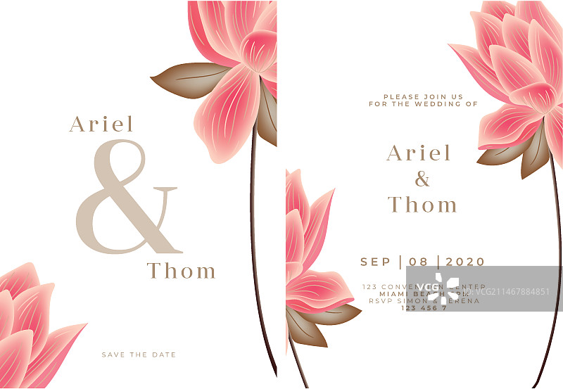 带大花的婚礼邀请函模板图片素材