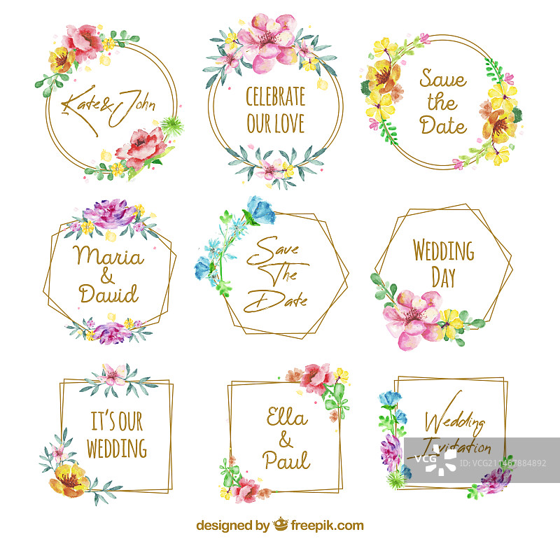 精美花卉婚礼徽章套装图片素材