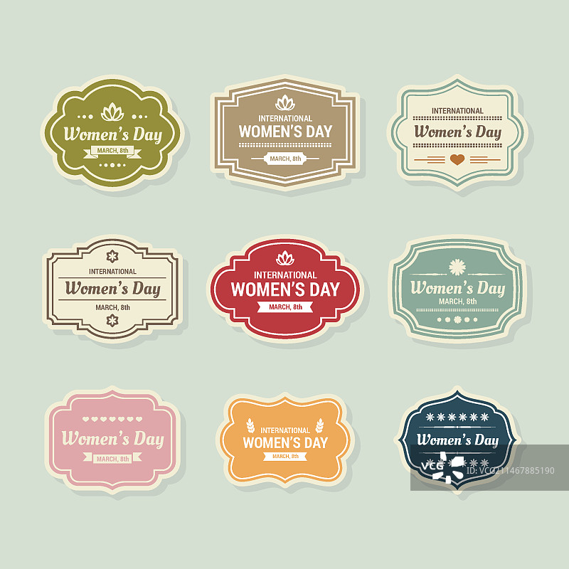 复古妇女节徽章合集图片素材