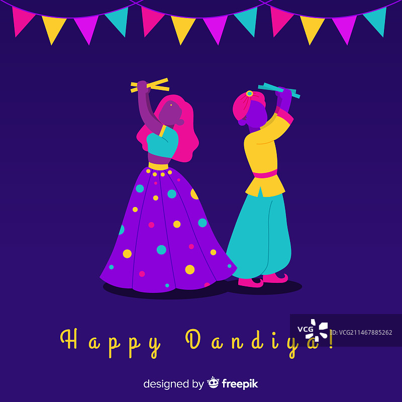 具有扁平设计的现代Dandiya组合图片素材