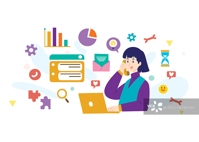 女人拿着笔记本电脑，同时处理多项任务图片素材