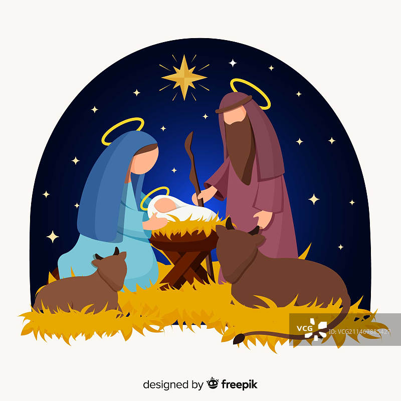 耶稣降生扁平插画图片素材