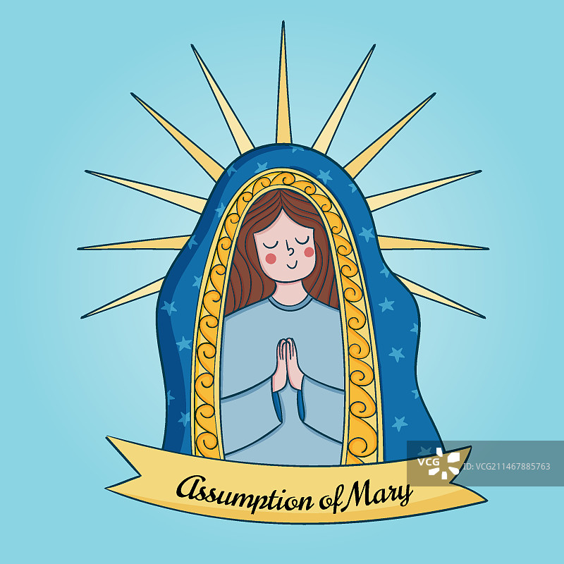手绘圣母升天图图片素材