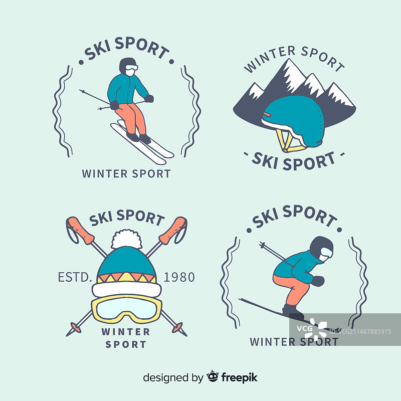 滑雪运动徽章合集图片素材