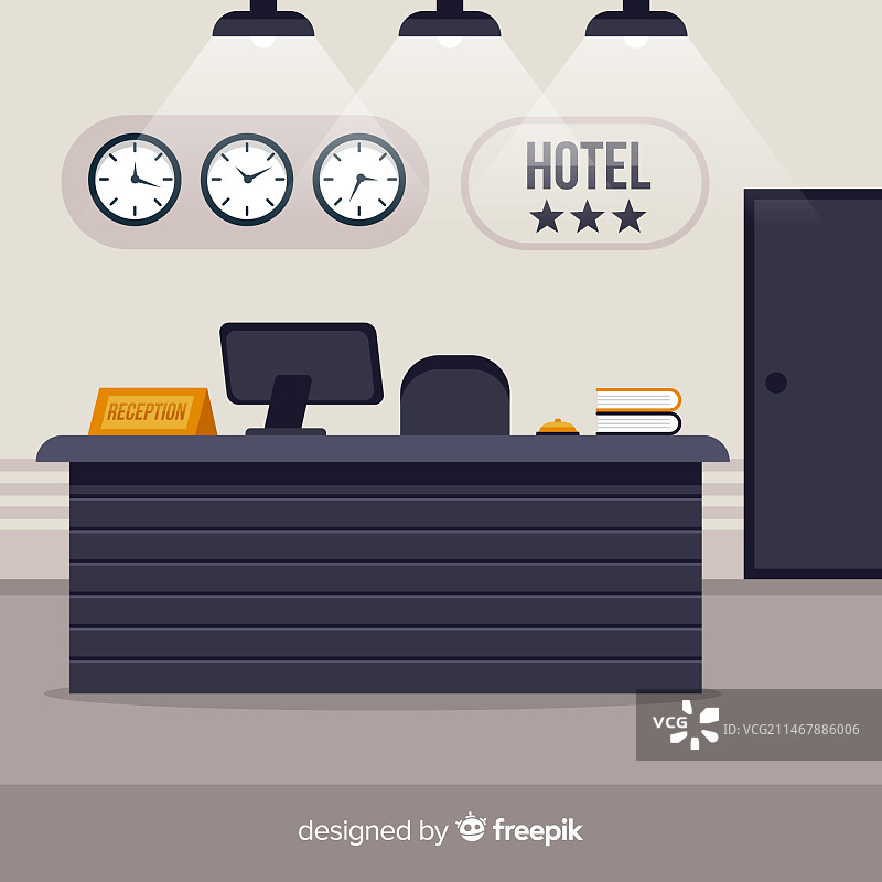 具有扁平设计的现代酒店接待处图片素材