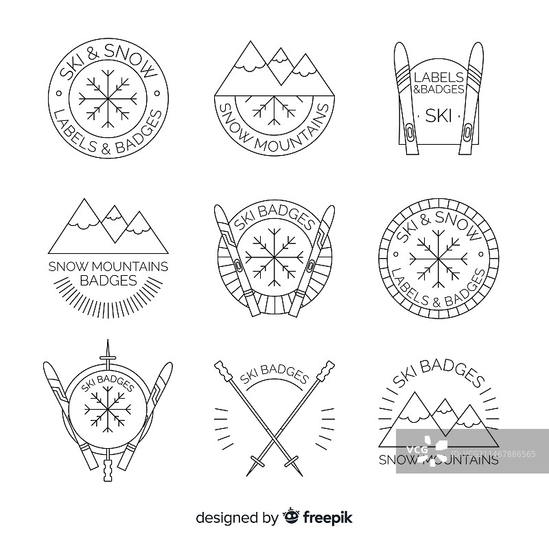 山脉和雪花线性徽章合集图片素材