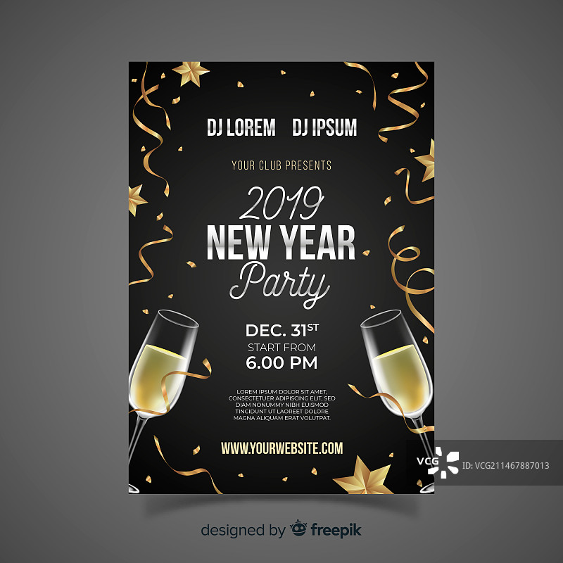 逼真香槟新年派对海报模板图片素材