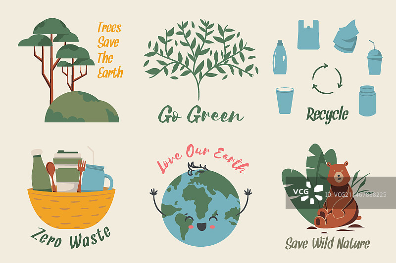 热爱地球的零浪费生态徽章合集图片素材